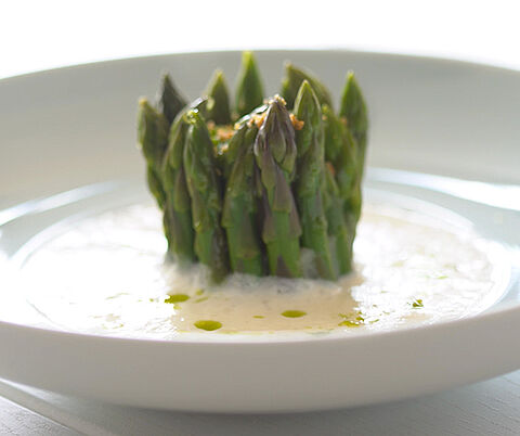 Asparagus-Potato Chartreuse with Lovage Oil
