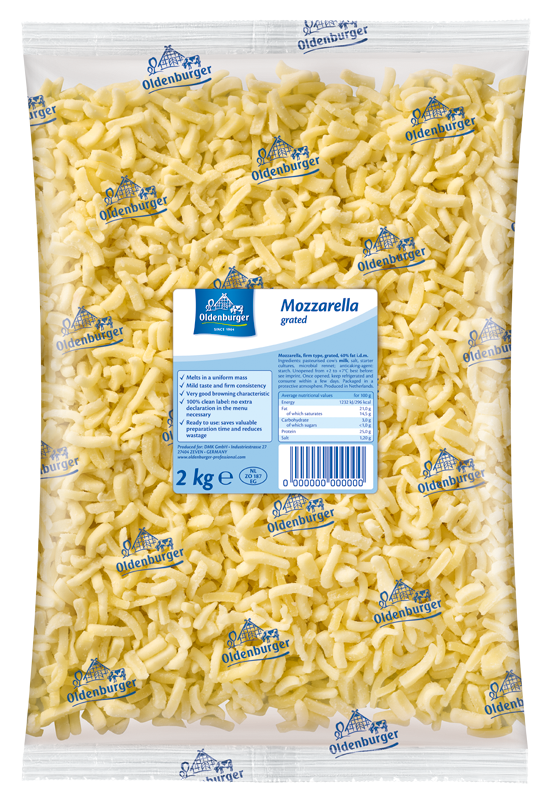 Oldenburger Mozzarella 40% fat i.d.m., Grated 2kg