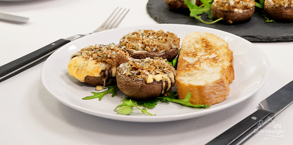 Cheesy Portobello Mushrooms with Pecan Nuts