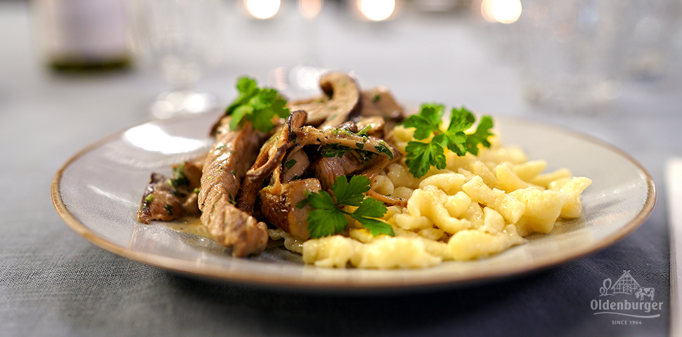 Strips of Veal in Creamy Sauce with Spaetzle