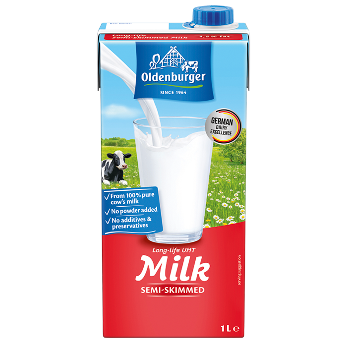 Oldenburger Semi-Skimmed Milk  1.5% fat, UHT, 1L