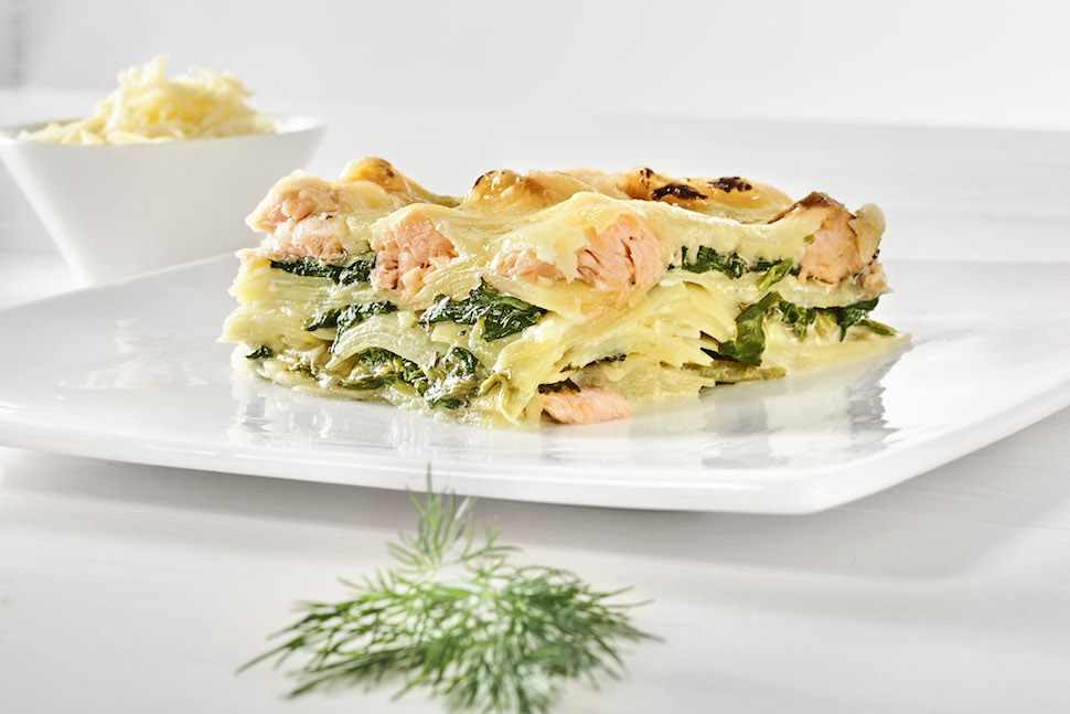 Potato and Spinach Gratin with Salmon