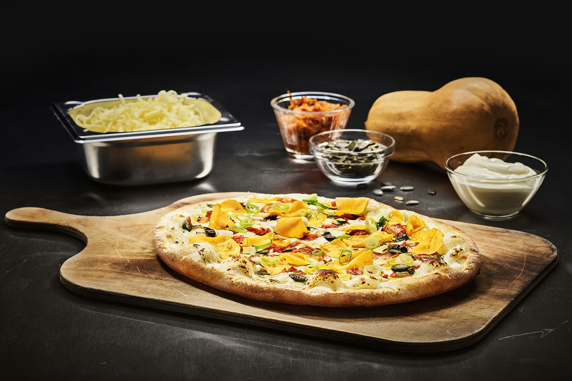 White Pizza with Kimchi and Squash