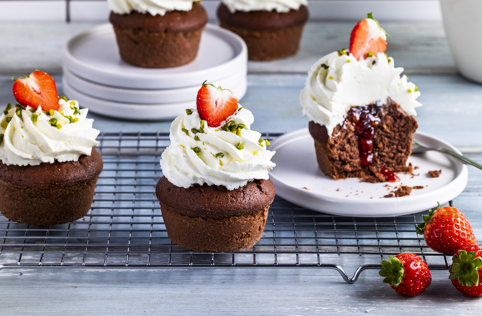 Chocolate Cupcakes with Strawberry Buttercream