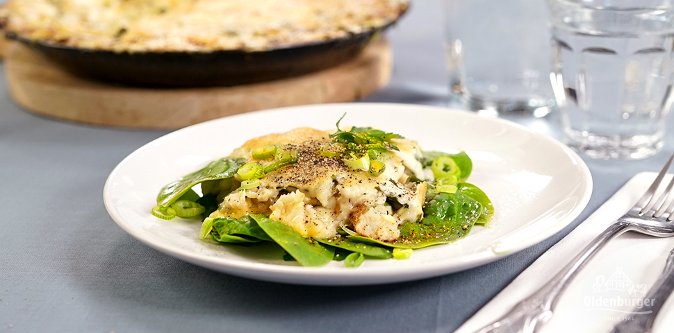 Cheesy Smoked Fish Pie with Baby Spinach